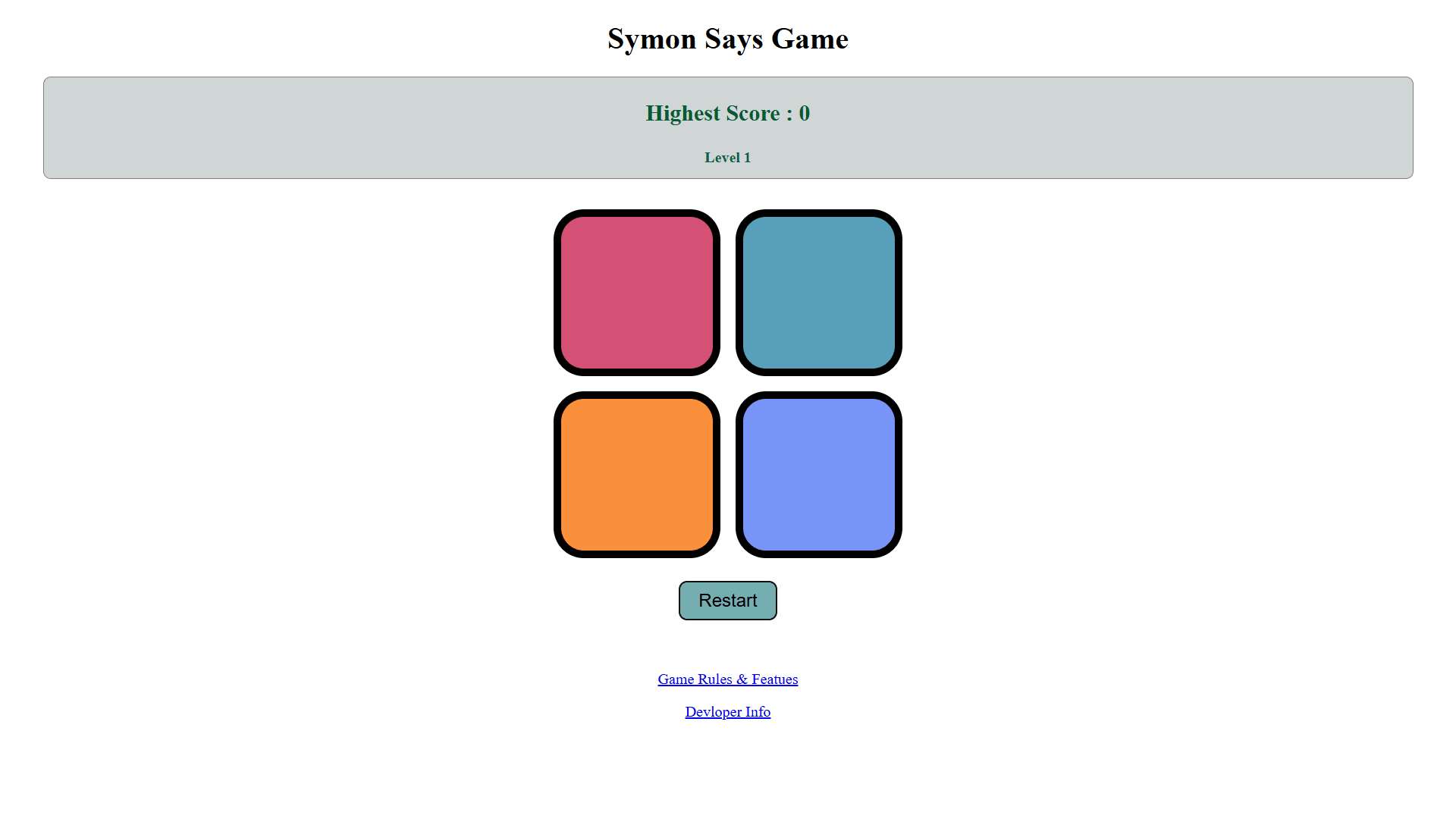 A screenshot of Saifullah Siddique's Simon Says Game.
