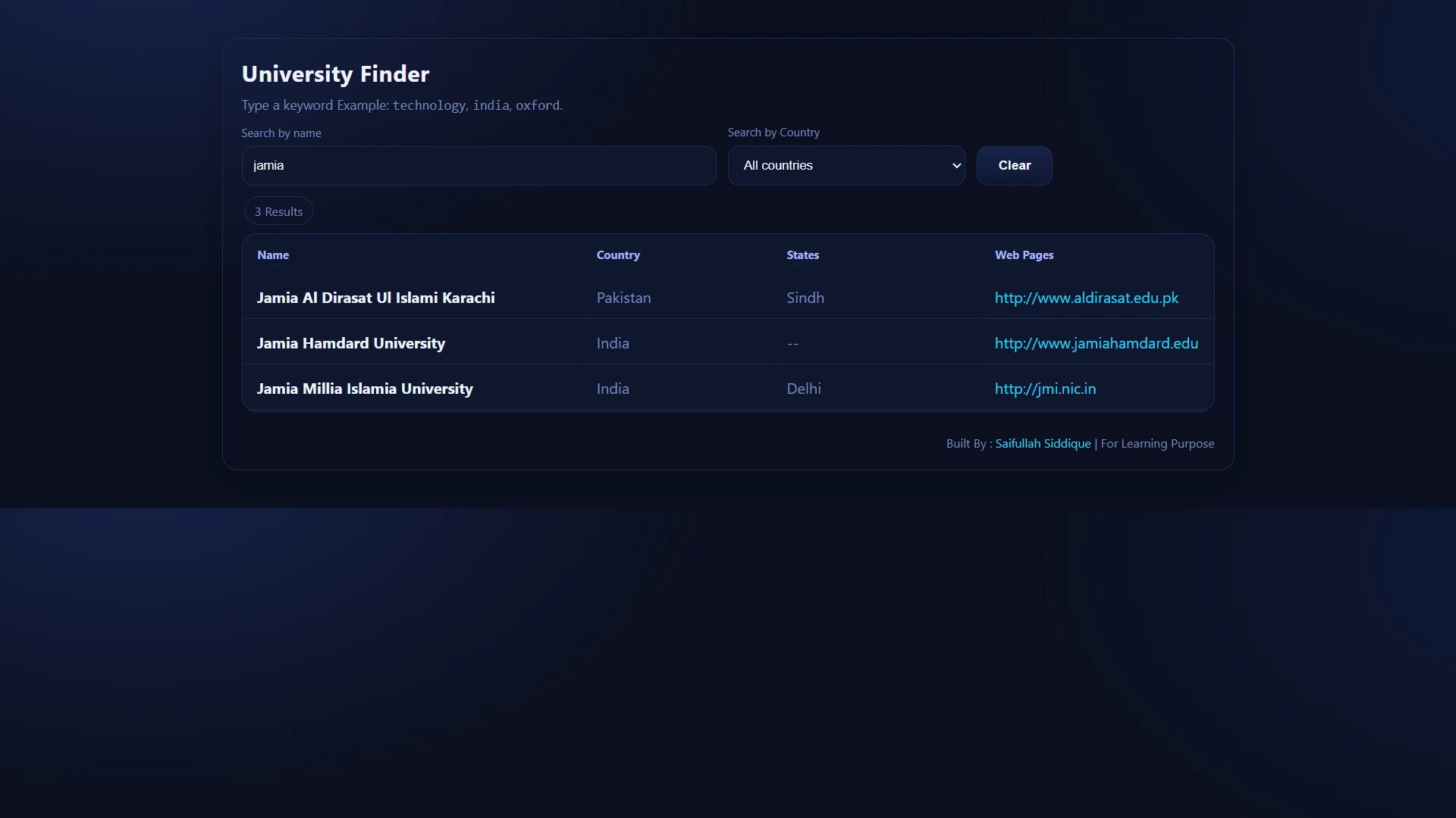 University Finder project preview